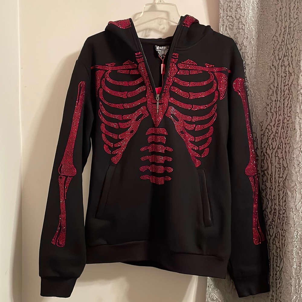 Guapi Obsidian Black Skeleton Half Zip Hoodie V2
